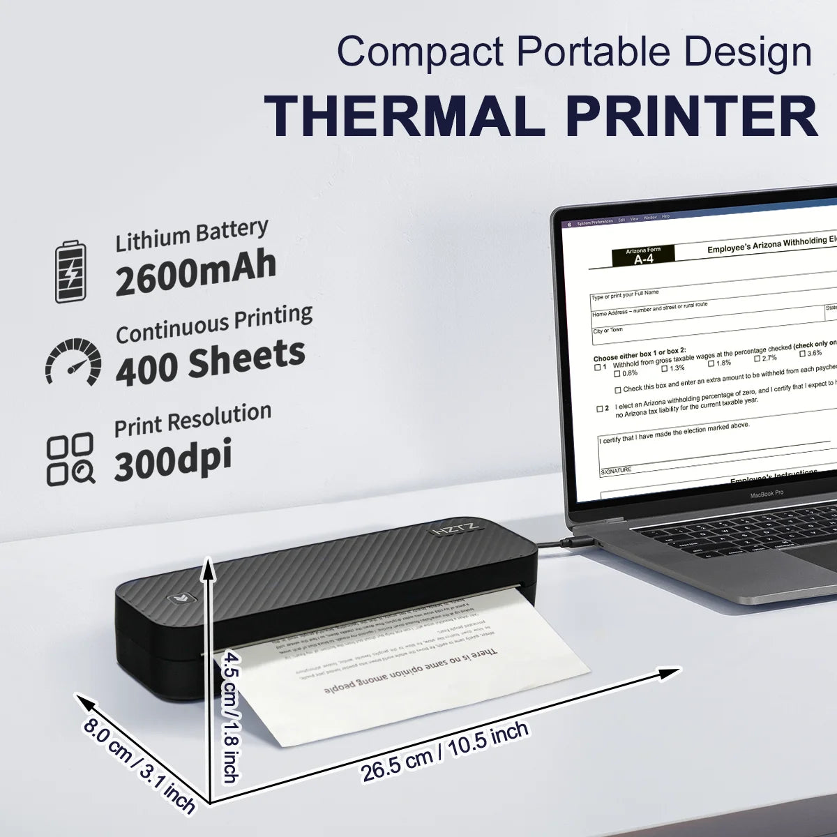 Inkless Portable A4 Thermal Printer Bluetooth PDF Excel Word Document Printing Machine Paper Roll For Office Work Home School