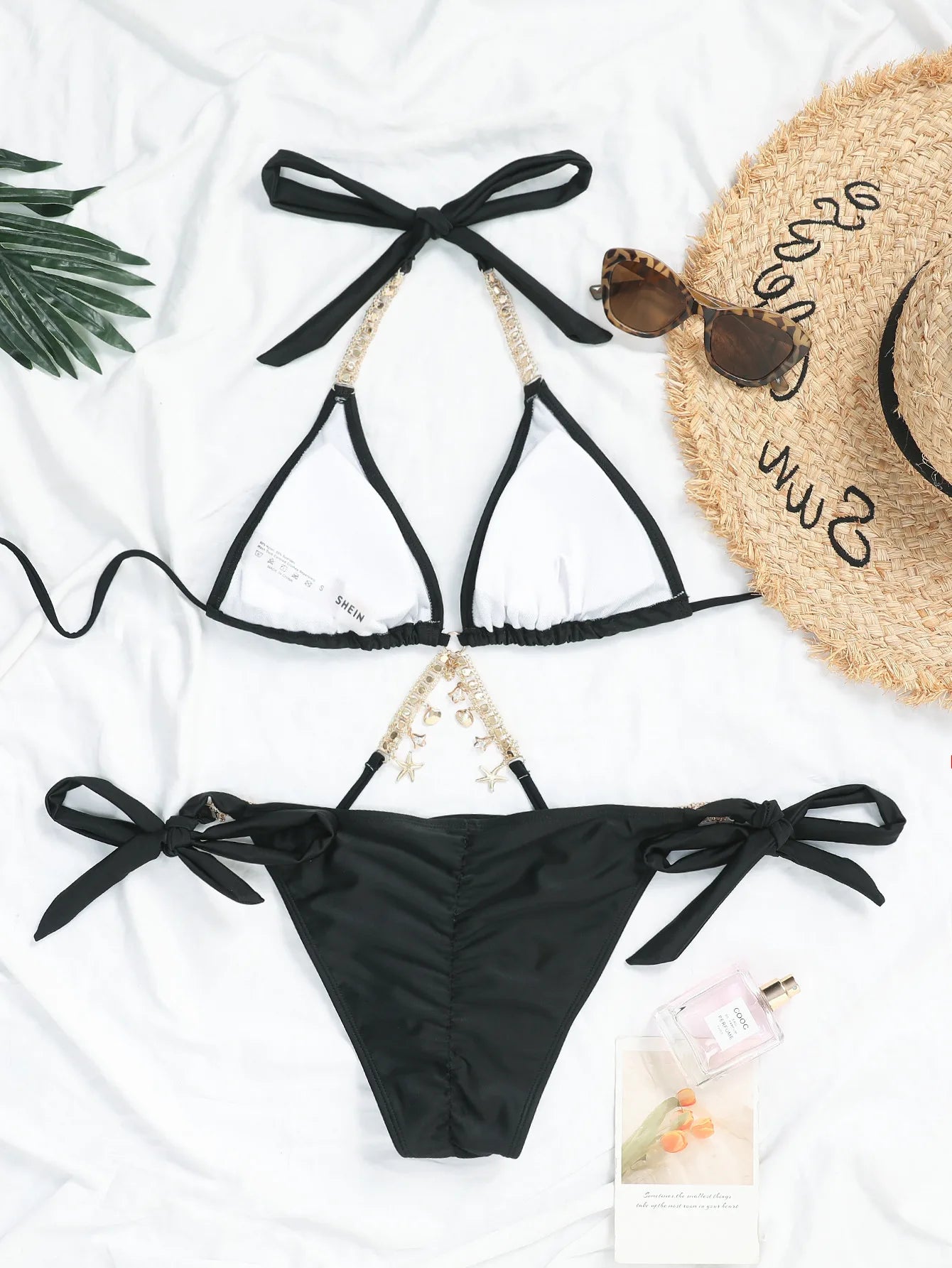 Sexy Luxury Bikini 2025 Women Crystal Rhinestones Push Up Micro Swimsuit Neon Orange Metal Chain Diamond High Cut Thong Swimwear