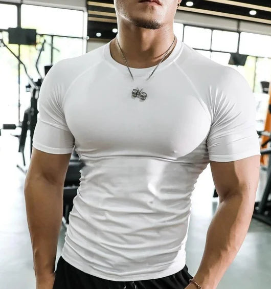New Fashion Plain Tops Tees Fitness Mens T Shirt Short Sleeve Muscle Joggers Bodybuilding Tshirt Male Gym Clothes Slim Fit Shirt