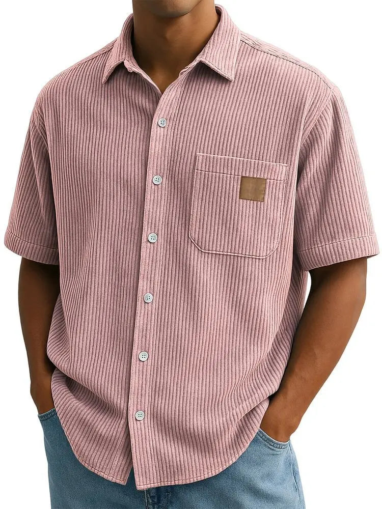 Men's Summer Shirts Elegant Shirt Luxury Clothes Man Retro Corduroy Short Sleeve Shirt Casual Fashion Logo Patch 2025