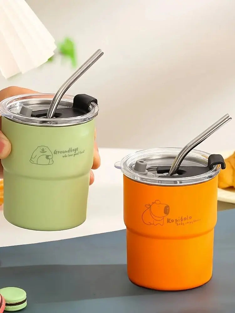 10-Ounce Coffee Cup Set with Straw And Lid Stainless Steel 304 Portable Outdoor Mug Office Removable Inner Cup Home Water Mug