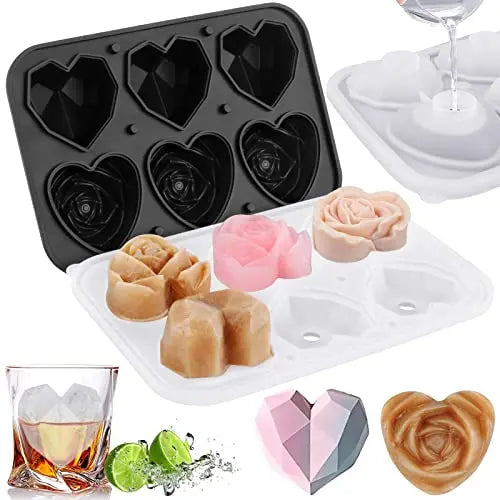 Large Ice Cube Tray Rose Shape Ice Molds Diamond 3D Silicone Mould Reusable for Cocktails Whiskey Party Supplies Ice Maker Mold