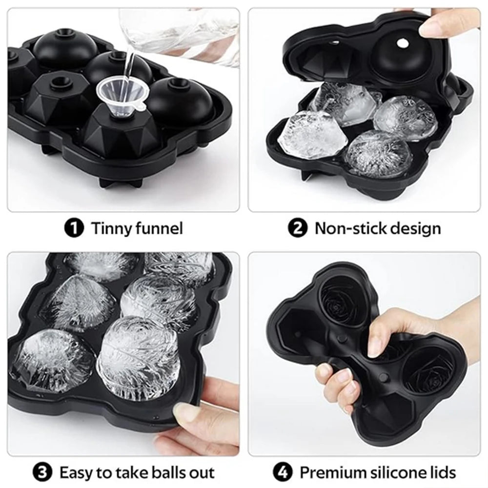 Large Ice Cube Tray Rose Shape Ice Molds Diamond 3D Silicone Mould Reusable for Cocktails Whiskey Party Supplies Ice Maker Mold