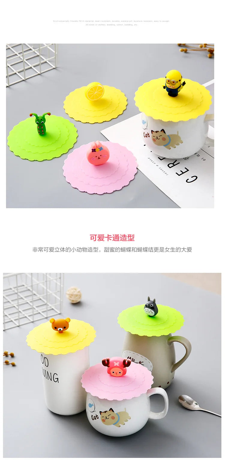 6 Colors 10cm Reusable Silicone Cup Cover Cute Seal Suction Cup Cover Dustproof Leakproof Tea Coffee Lids Cap Cup Accessories