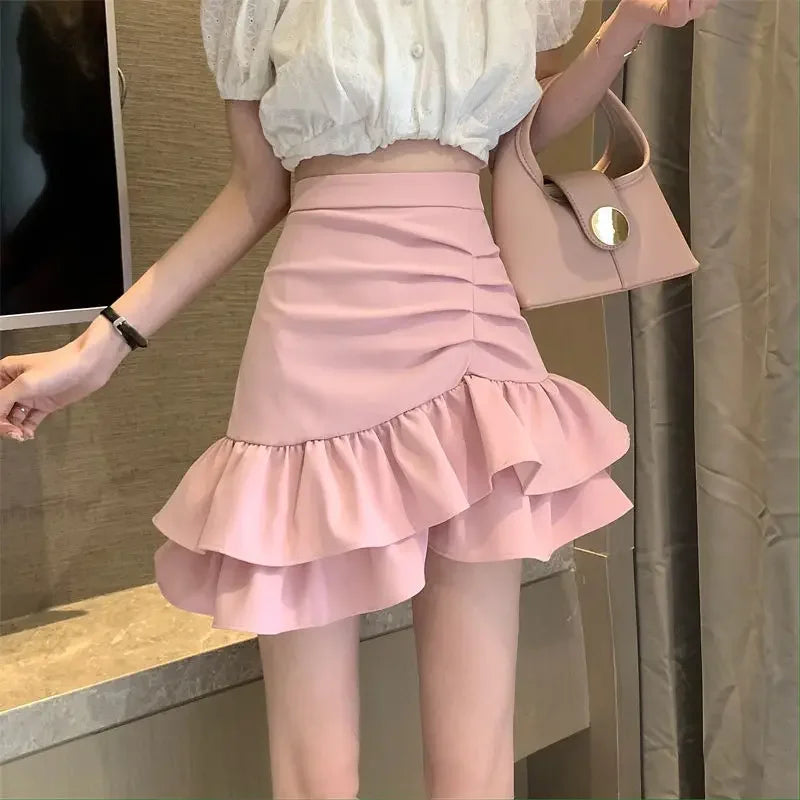 Tight Woman Skirt Short Wrap Mini Ruffle High Waist Y2k Vintage Clothing Trend 2025 New in Streetwear Premium V Skirts for Women