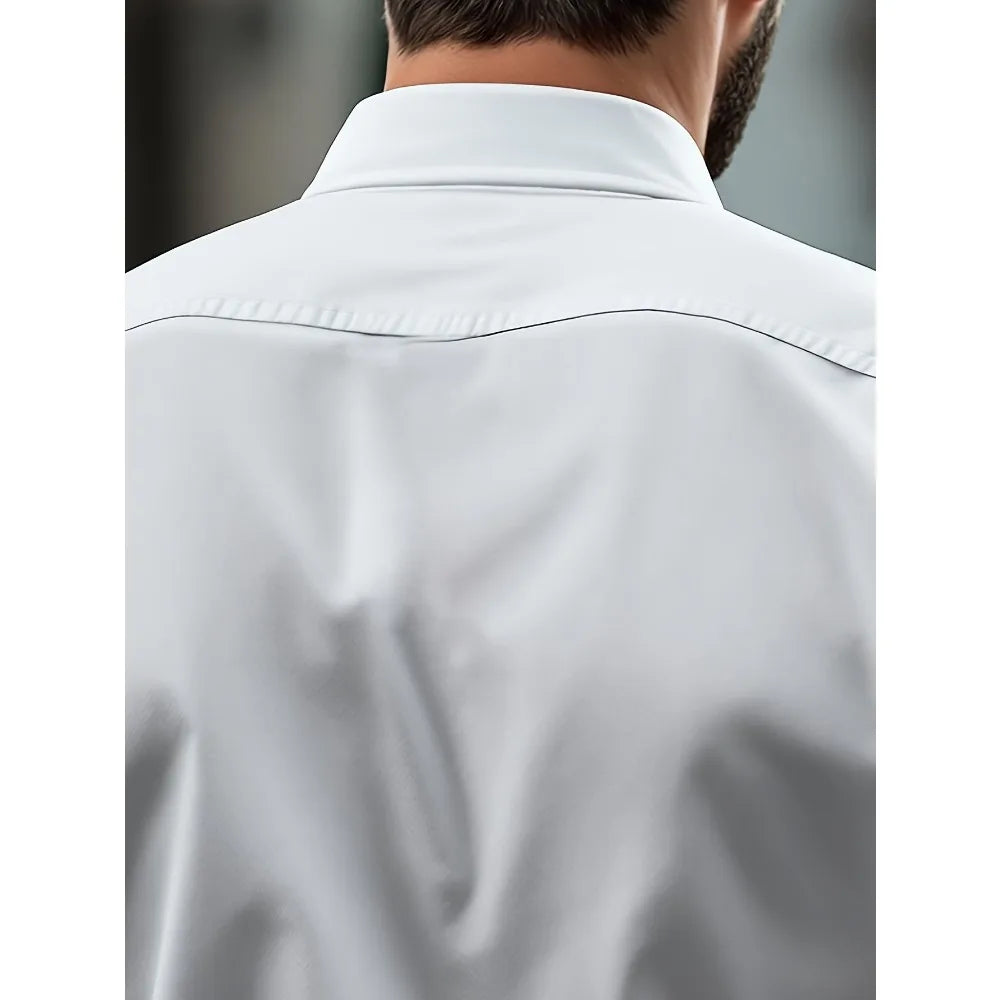 FGKKS Men Casual White Shirt Brand Fashion Solid Color Long Sleeve Elastic Fabric Male Business Dress Shirt
