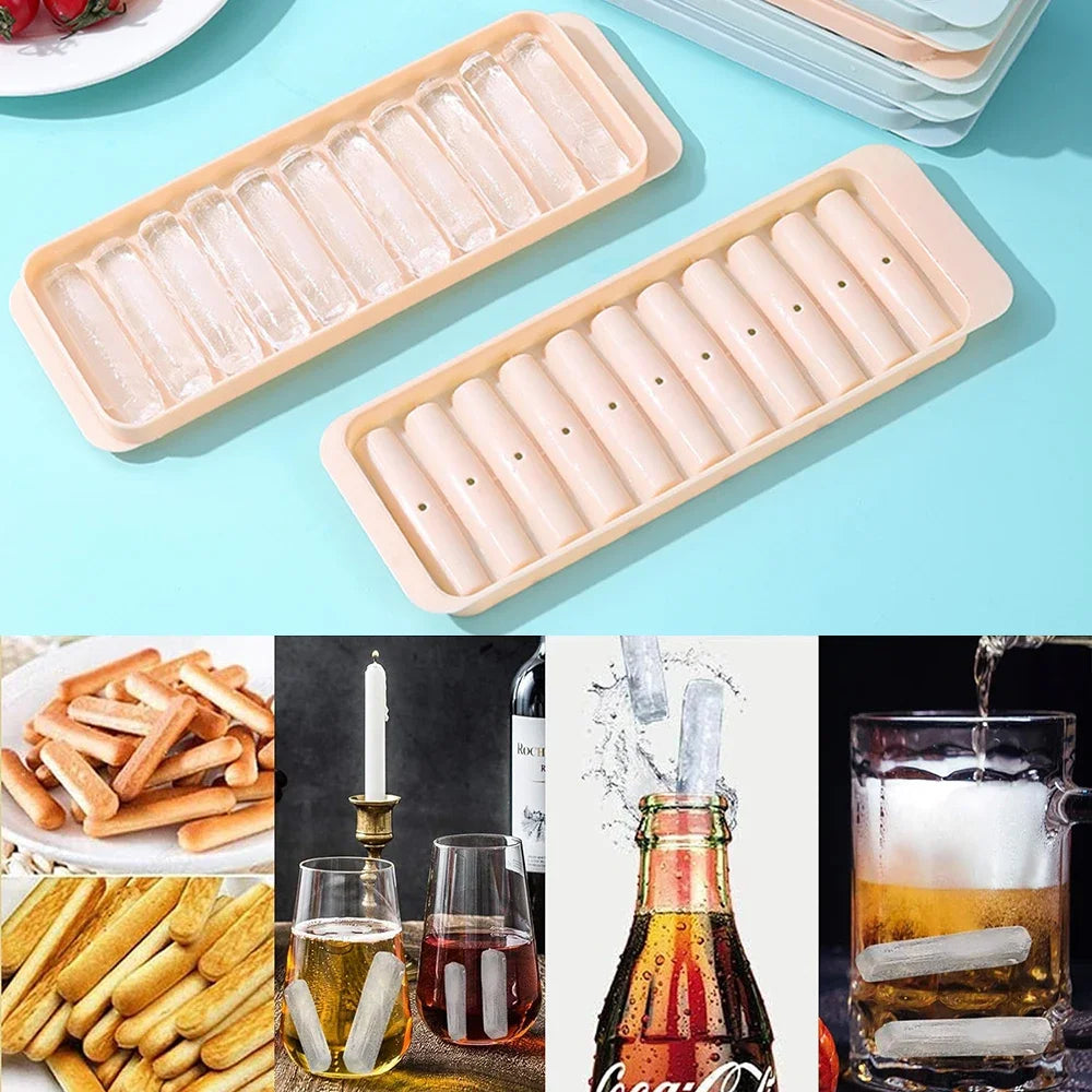 Creative Silicone Ice Cube Molds Reusable 11 Grids Freezing Mould Long Stick Shape Mold Drink Wine Juice Chilled Kitchen Gadgets