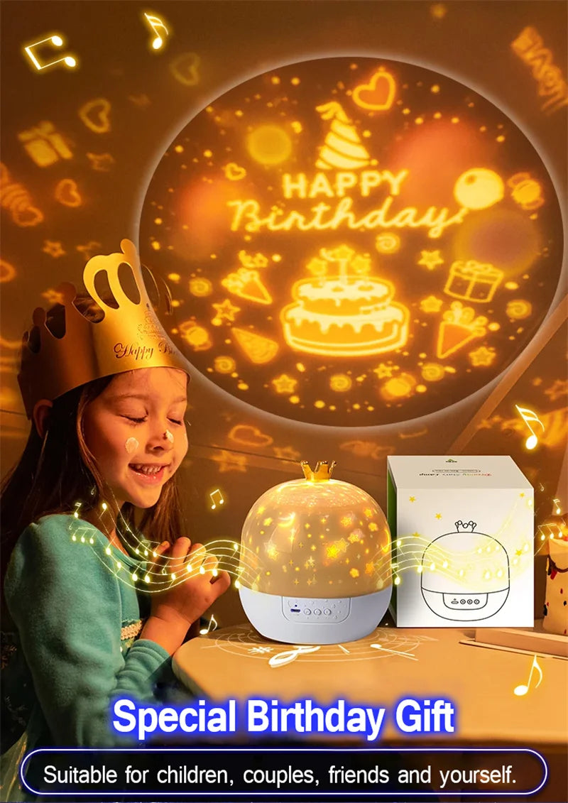 Crown Star Light Projection Rotating Star Bedroom Ceiling Atmosphere Night Lamp Stars Childrens Birthday Gift with Films Sheet