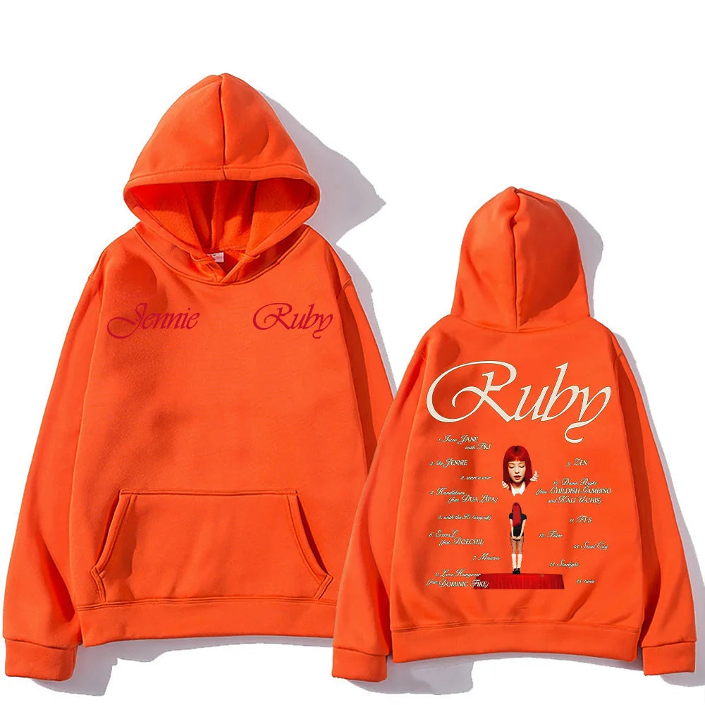 2025 New Jennie Kpop Hoodie Jennie Ruby 1st Album Tracklist Clothes Unisex Design Aesthetic Pullover Jennie Pretty Girl Mantra