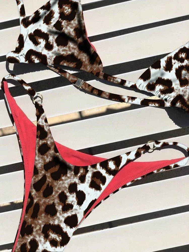 High Cut Micro Bikini Women Leopard Bandage Push Up Swimsuit Sexy Bathing Suit Padded Thong Swimwear Biquini Trajes De Baño 2024