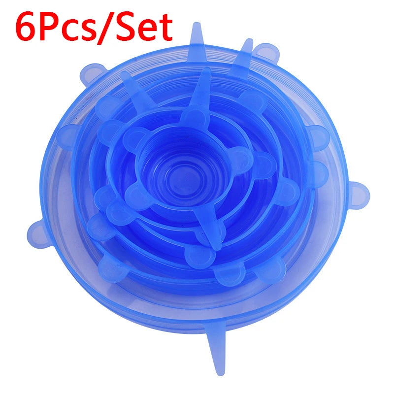 6 Pcs/Set Reusable Silicone Covers Caps Adaptable Silicone Lids For Cans Food Dishes Fresh-keeping Kitchen Accessories Utensils