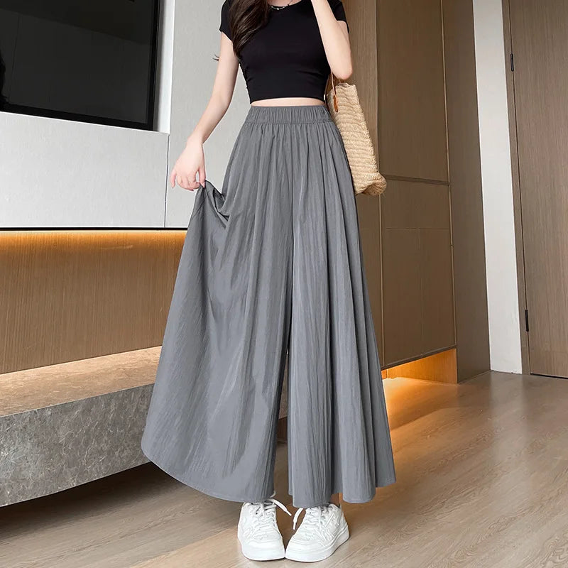 BIVIGAOS Spring Summer A-Line High Waist Pants Skirt Women Trend Fashion Japanese Culottes Casual Loose Ice Silk Wide Leg Pants