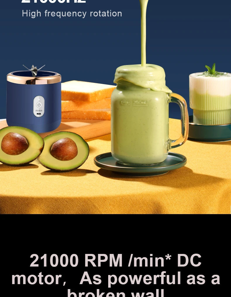 Portable Juicer Cup Smoothie Blender 6 Blade Blender Bottle Household Fruit Juicer Cup USB Rechargeable Juicer Kitchen Tool