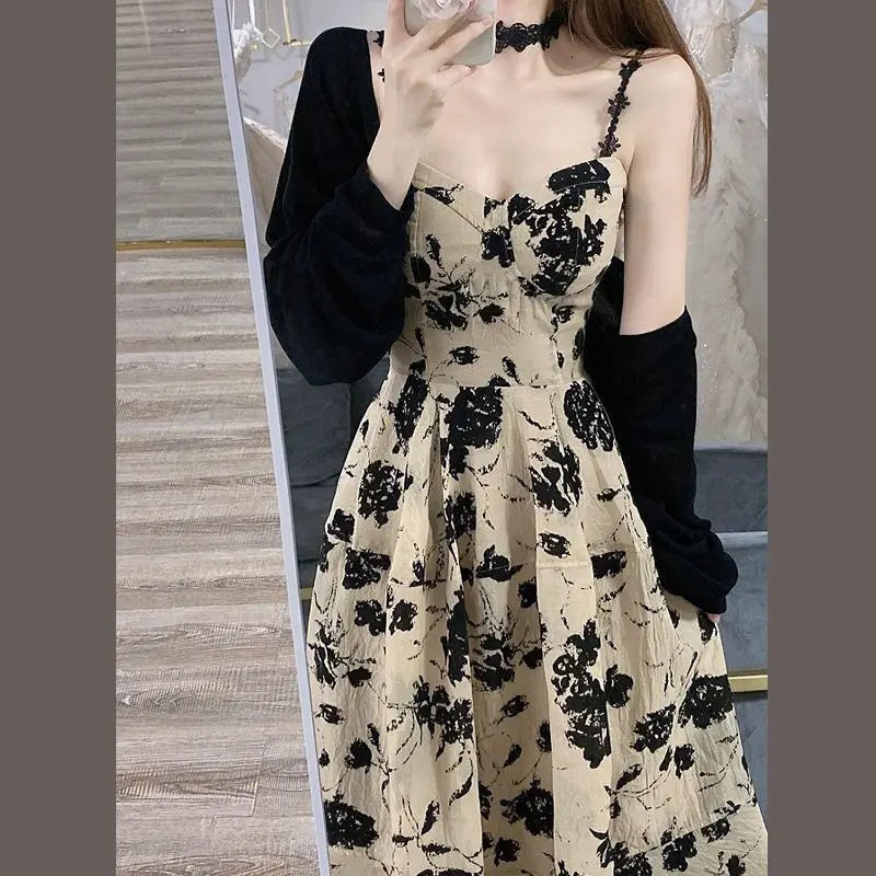Summer New Dress Matching Set Women's Fashion Sunscreen Shirt Top+Strap Skirt Two Piece Korean Elegant Dresses Suit