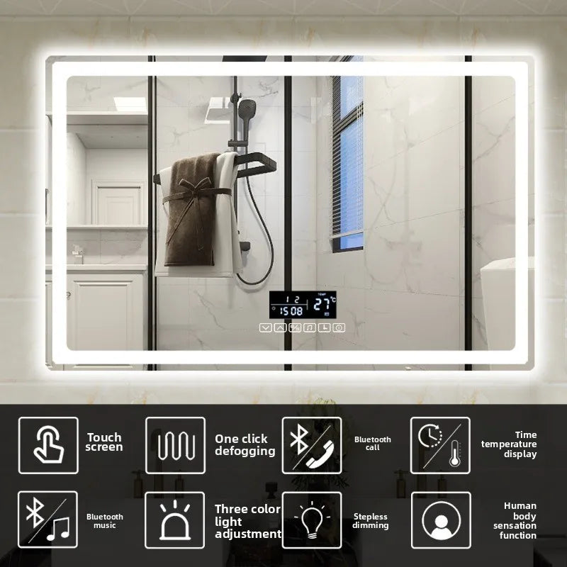 Bathroom Smart Mirror Toilet Toilet Toilet Mirror LED Light Mirror Makeup Defogging Human Body Induction Touch Screen Smart