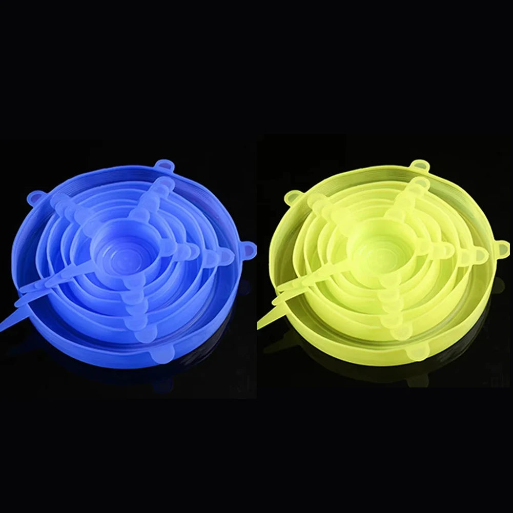 6 Pcs Silicone Cover Stretch Lids for Kitchen Microwave Food Covers Bowl Caps Elastic Silicone Lid Cap Universal Adaptable Lids