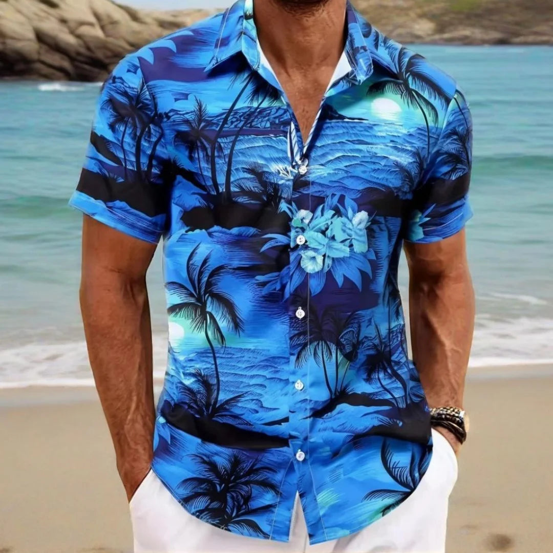 Beach Men's Lapel Shirt Summer Short Sleeve Outdoor Everyday Shirt Tops Landscape Printed Pattern OverSize Loose Men Clothing