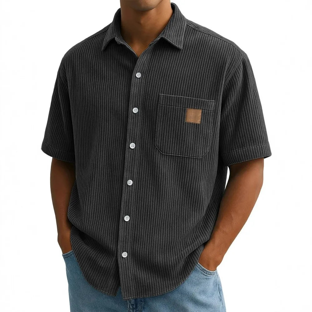 Men's Summer Shirts Elegant Shirt Luxury Clothes Man Retro Corduroy Short Sleeve Shirt Casual Fashion Logo Patch 2025