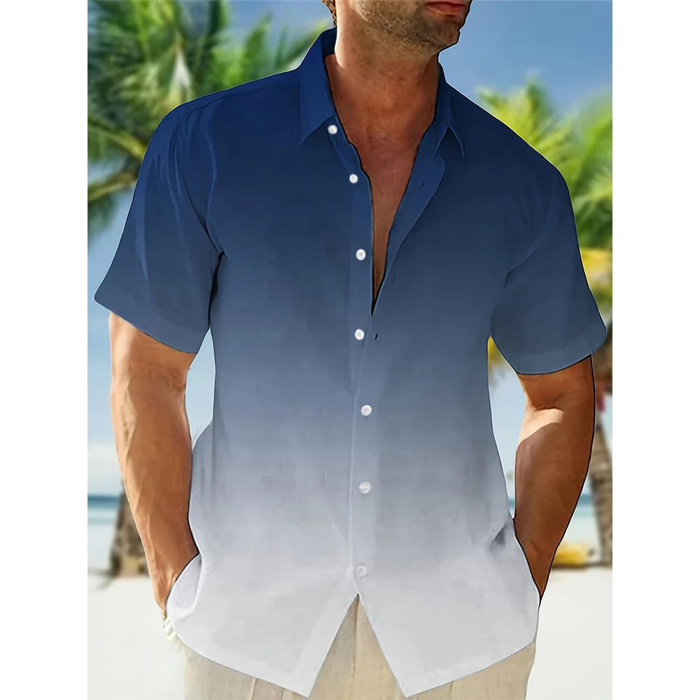 Summer Gradient 3D Print Hawaiian Beach Shirts Men Women Casual Fashion Streetwear Oversized Short Sleeve Shirt Man Tops Blouse