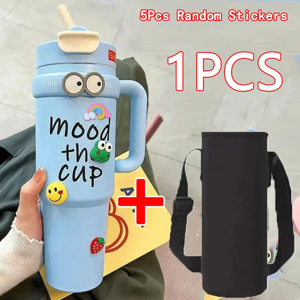 1000ML Thermal Water Bottle 32oz Large Capacity With Straw Stainless Steel Thermos Bottle Cold and Hot Thermos Cup