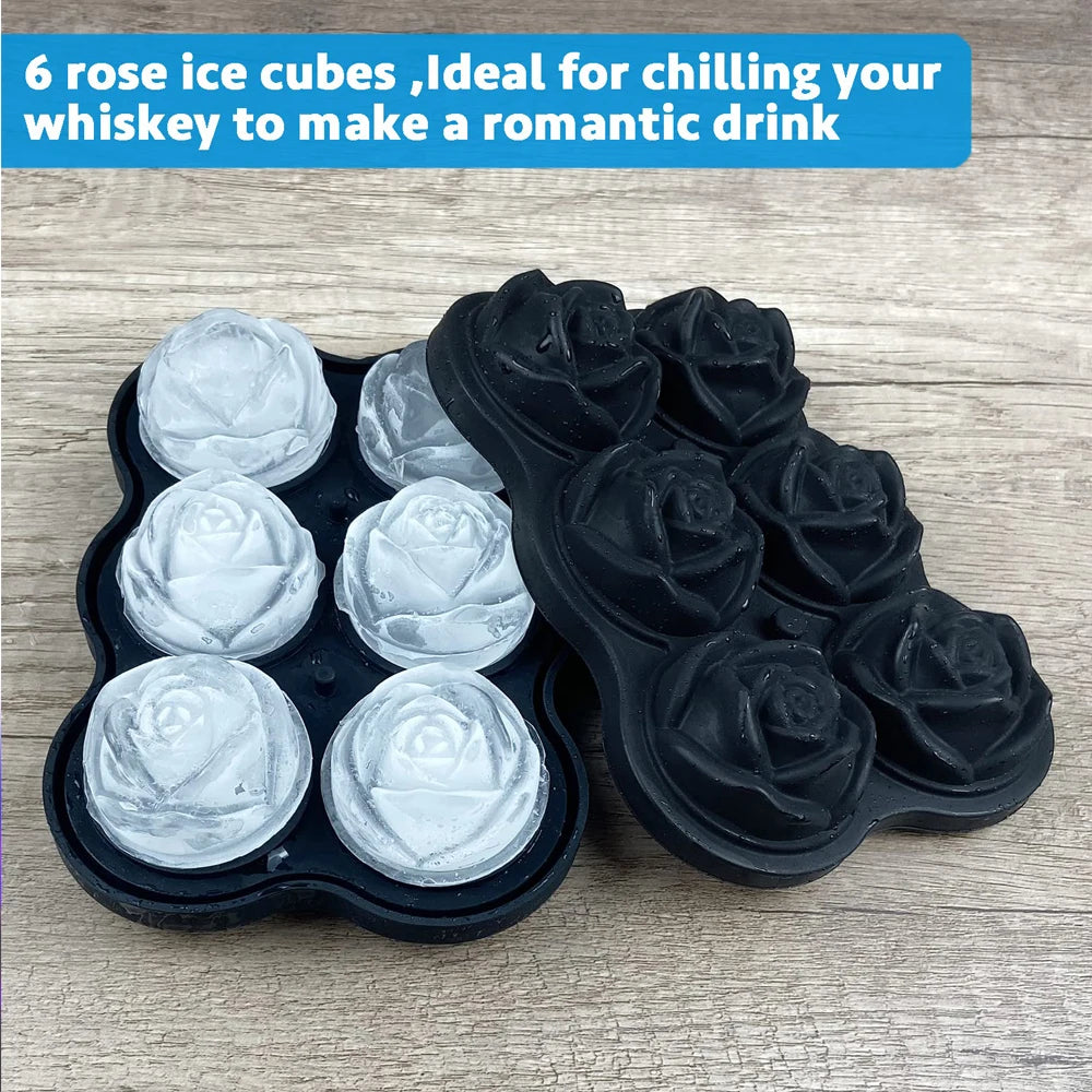 Large Ice Cube Tray Rose Shape Ice Molds Diamond 3D Silicone Mould Reusable for Cocktails Whiskey Party Supplies Ice Maker Mold