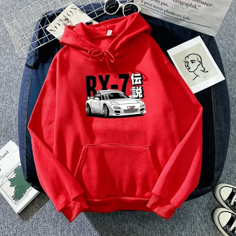Initial D Hoodie Jdm Vintage Rx7 Fd Drift Japanese Car Print Sweatshirt Harajuku Loose Women's Sportswear Street Pullover Y2KTop
