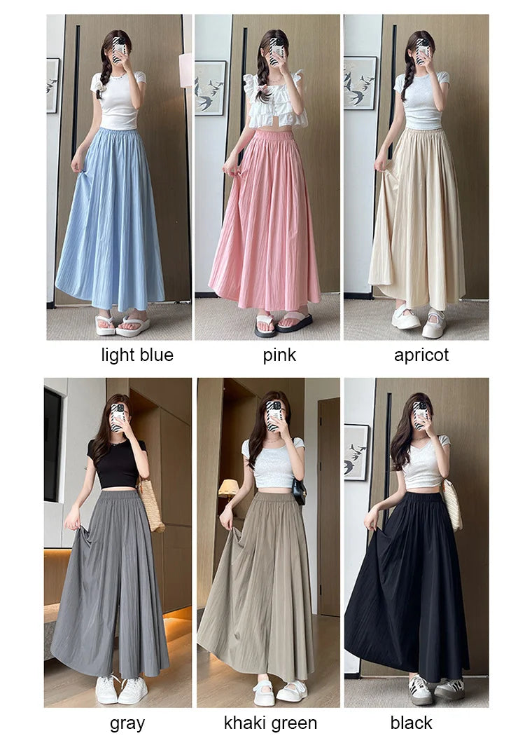 BIVIGAOS Spring Summer A-Line High Waist Pants Skirt Women Trend Fashion Japanese Culottes Casual Loose Ice Silk Wide Leg Pants