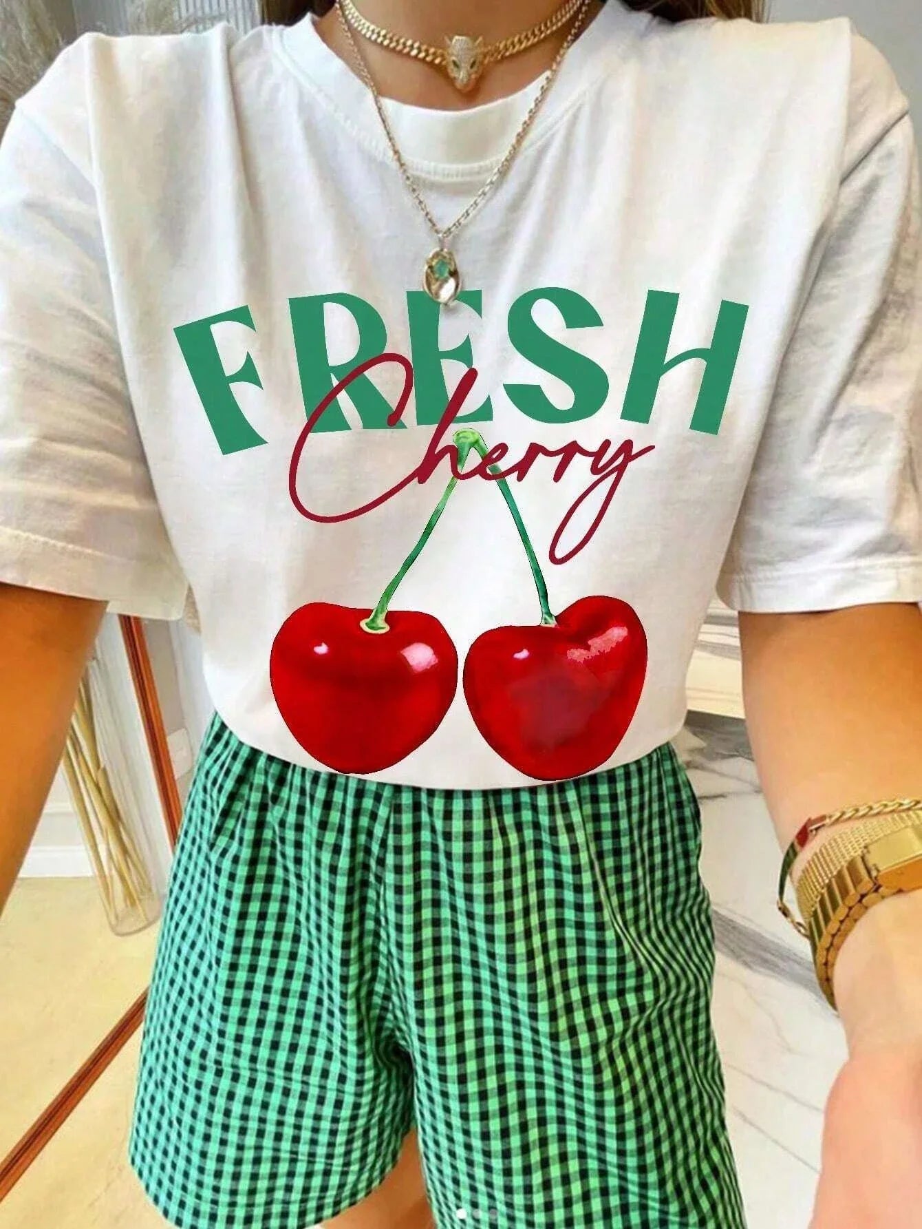 T-shirts créatifs avec imprimé cerises fraîches pour femmes, style hip-hop, vêtements d'été confortables et décontractés