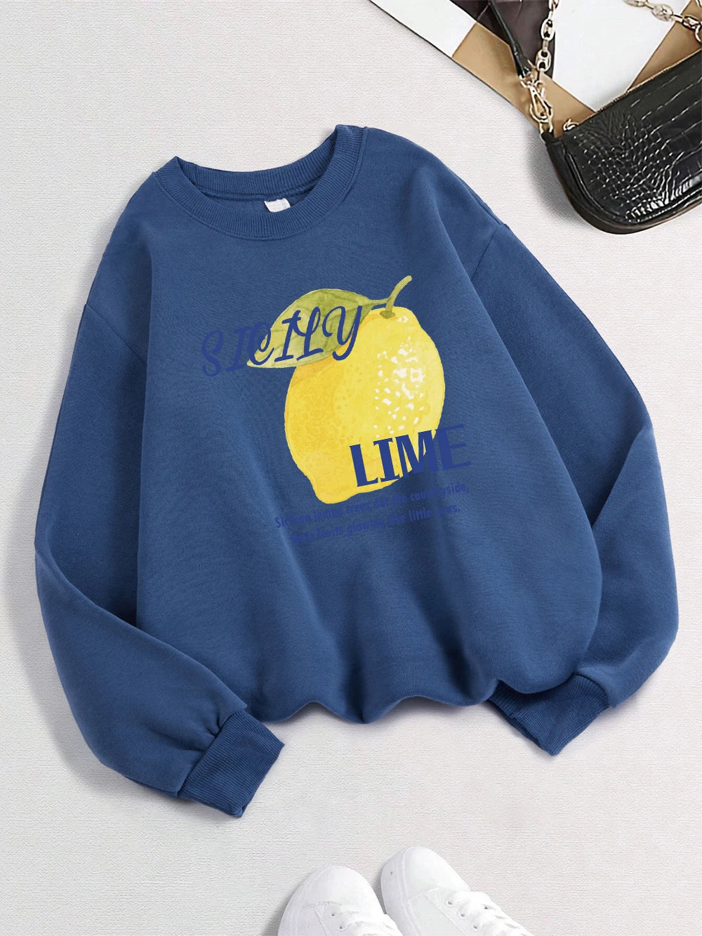 Sicily Lime Lemon Printing Hoodie Womens Casual Pocket Pullover Winter Fleece Warm Sweatshirt Comfortable Loose Womans Clothes
