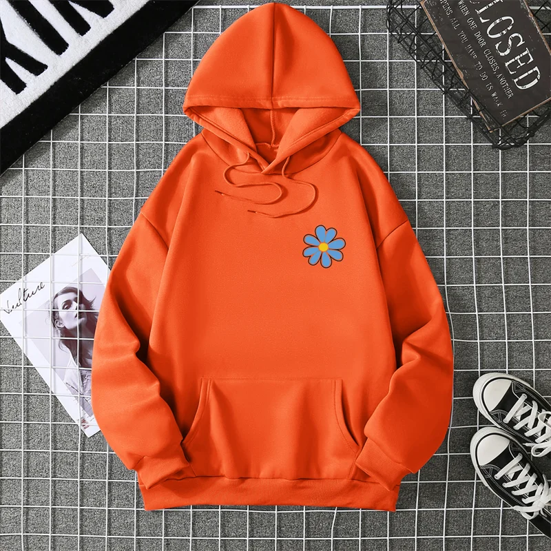 KoreaLuxury Brand Unisex Streetwear Tops Chrysanthemum Graphic Winter Autumn Womens Hoodie Street Hip-hop Leisure Loose Pullover
