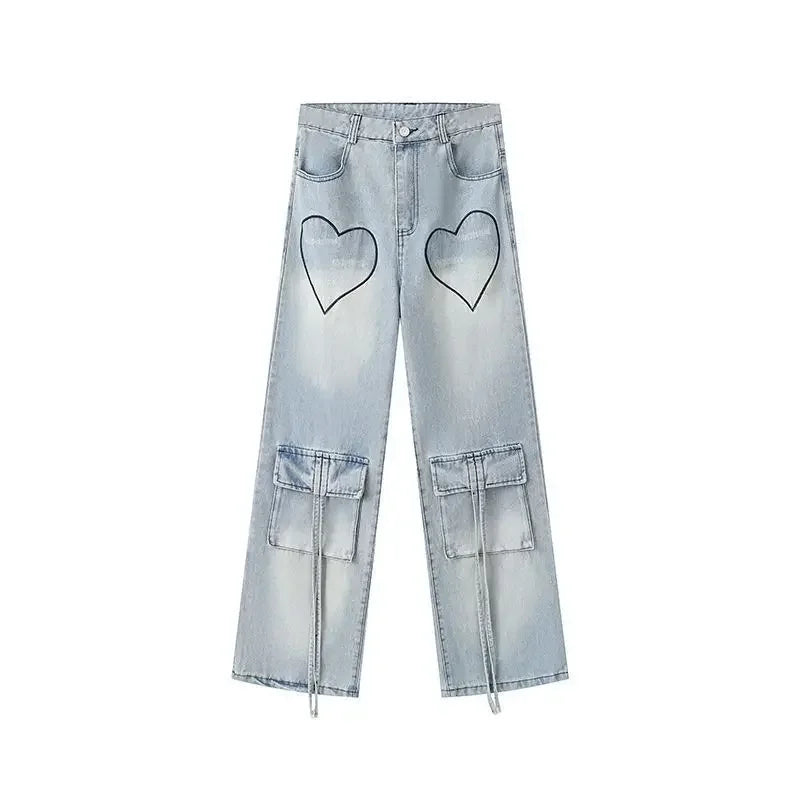 Woman Jeans Cargo Wide Leg Denim Pants for Women Size X Larg on Sale Pant Harajuku Fashion Vibrant 2025 Emo Gyaru Cheap Trousers
