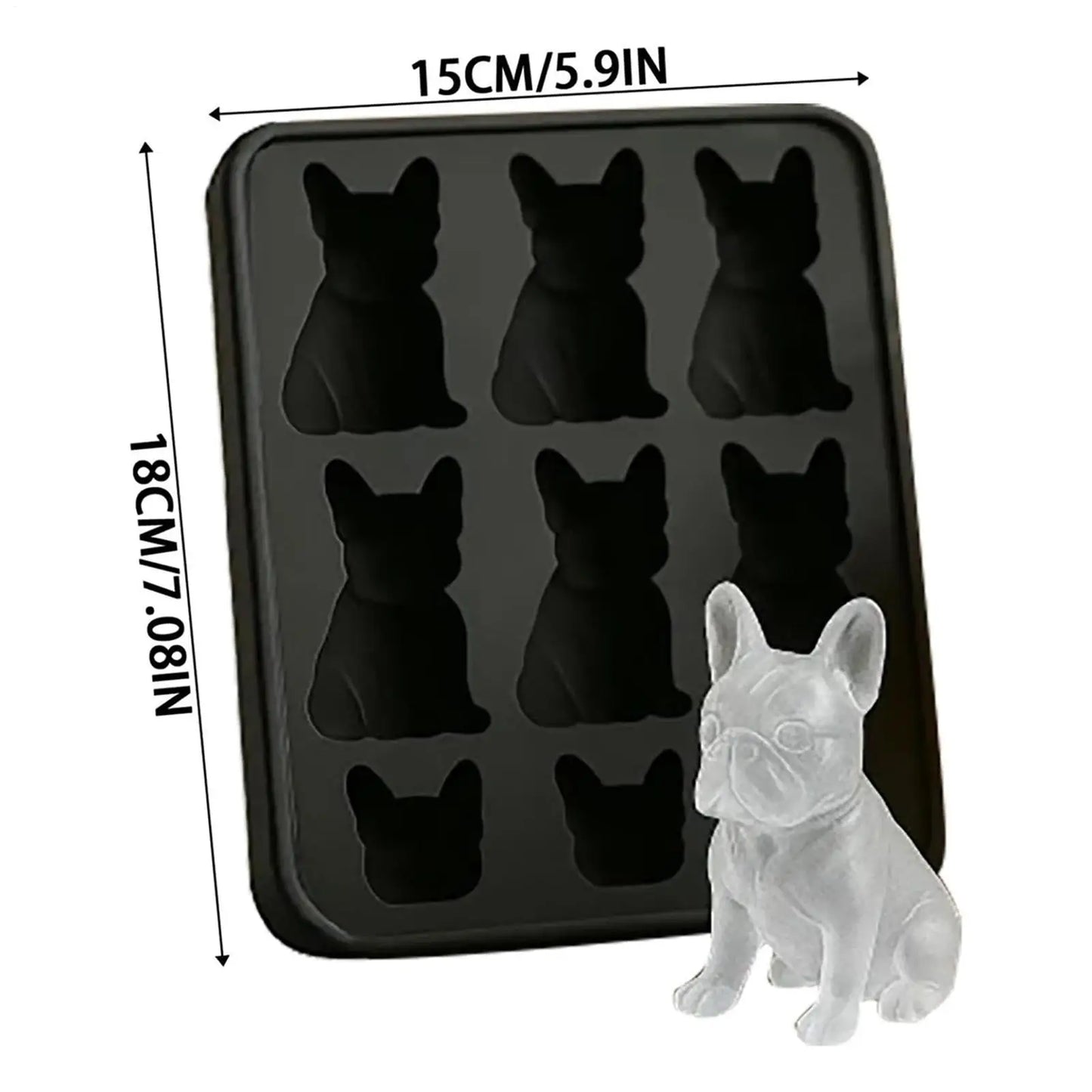 Whiskey Ice Mold Silicone Novelty French Bulldog Ice Mold 9-Grids Easy Release Food-Grade Drink Iceblock Maker Reusable Whiskey