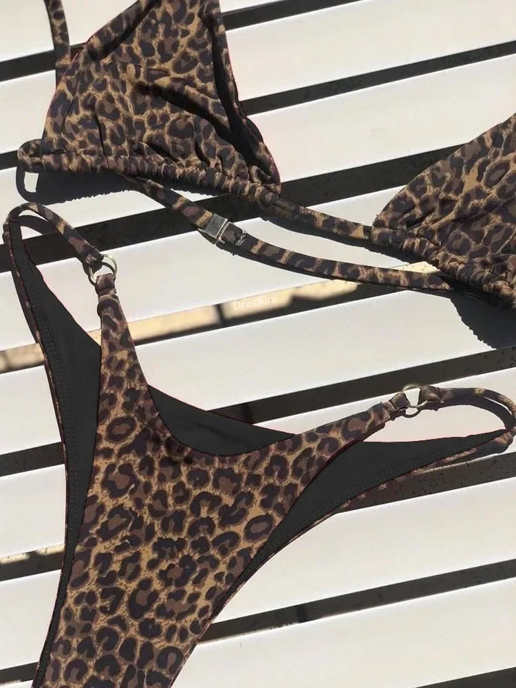 High Cut Micro Bikini Women Leopard Bandage Push Up Swimsuit Sexy Bathing Suit Padded Thong Swimwear Biquini Trajes De Baño 2024