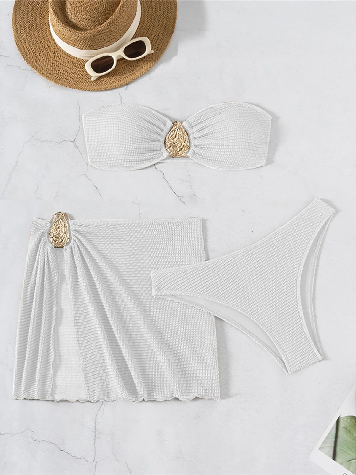 5 Colors With Skirt Bandeau Bikini Female Swimsuit Women Swimwear Three-pieces Bikini set Padded Bather Bathing Suit Swim V6624