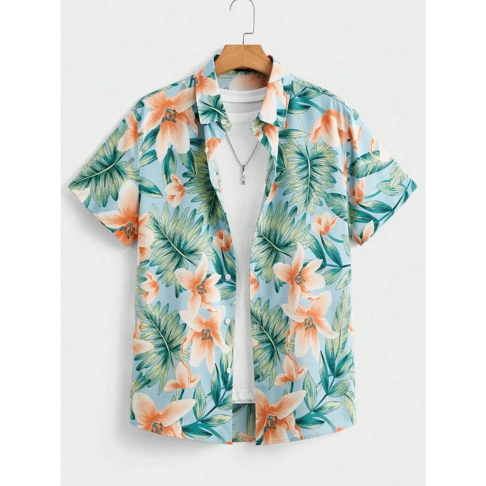Hawaiian Shirt Man Print Casual Thin Beach Slim Fashion Shirt High Quality Luxury Black Social Vintage Funny Oversized Clothes