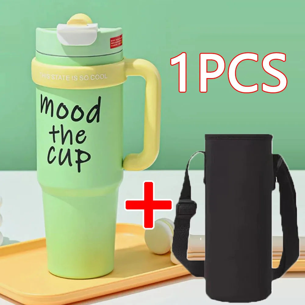 1000ML Thermal Water Bottle 32oz Large Capacity With Straw Stainless Steel Thermos Bottle Cold and Hot Thermos Cup