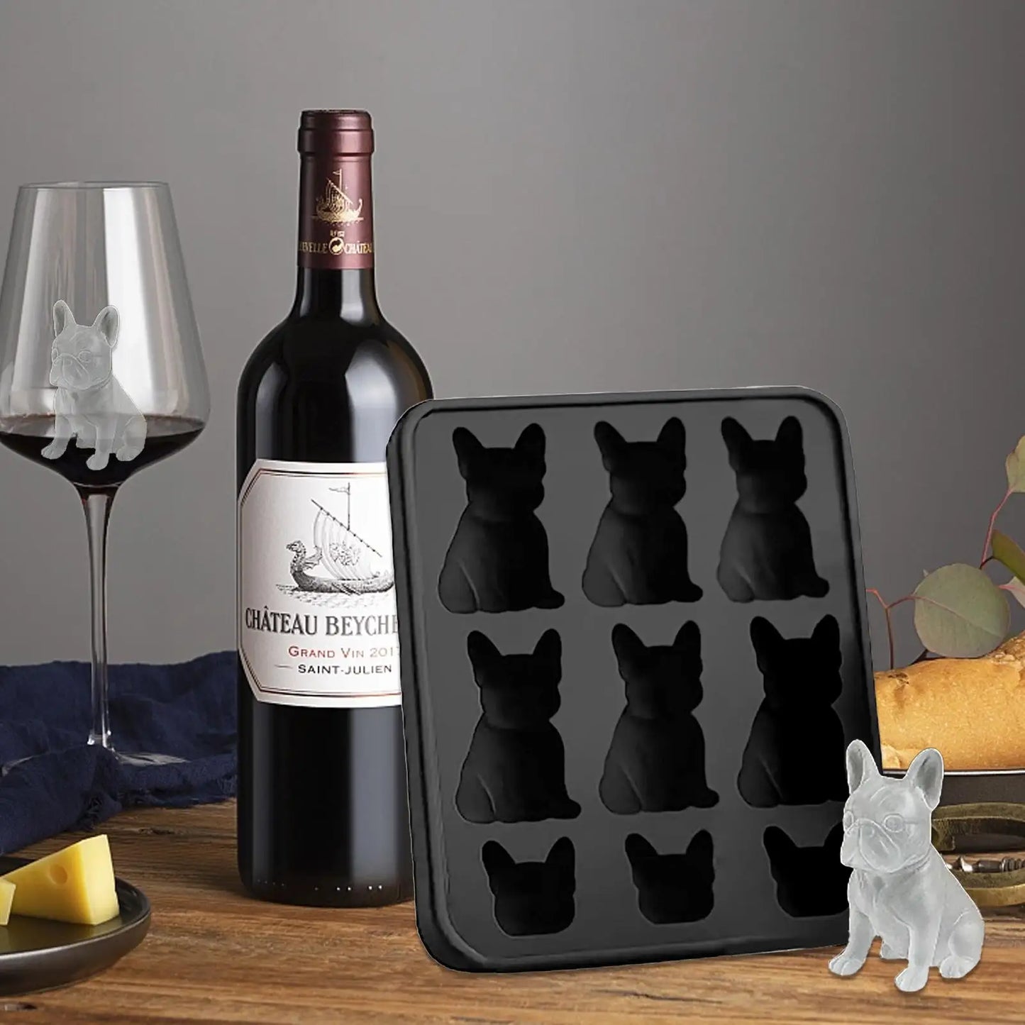 Whiskey Ice Mold Silicone Novelty French Bulldog Ice Mold 9-Grids Easy Release Food-Grade Drink Iceblock Maker Reusable Whiskey