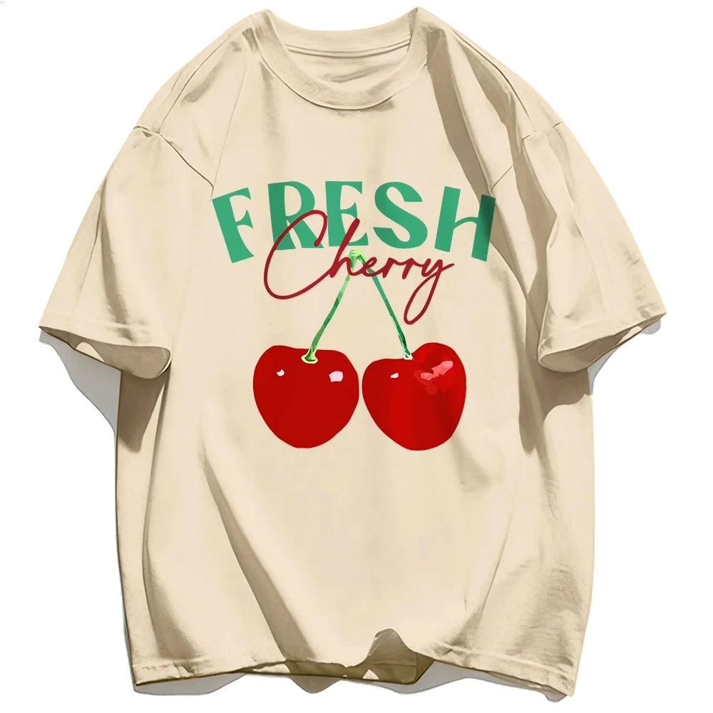 T-shirts créatifs avec imprimé cerises fraîches pour femmes, style hip-hop, vêtements d'été confortables et décontractés