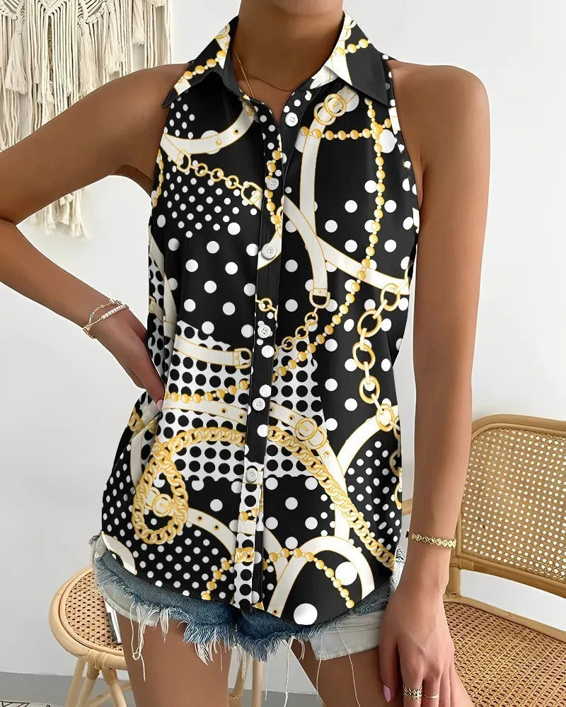 Global AliExpress Europe and America cross-border summer casual fashion one-shoulder sleeveless abstract print women's shirt