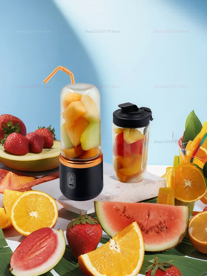 Portable 2-Cup Fruit Juicer Blender mini Ice Crusher USB Rechargeable Wireless Juice Extractor for Smoothies Travel Compact