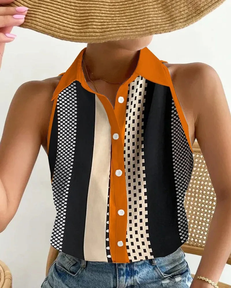 Global AliExpress Europe and America cross-border summer casual fashion one-shoulder sleeveless abstract print women's shirt