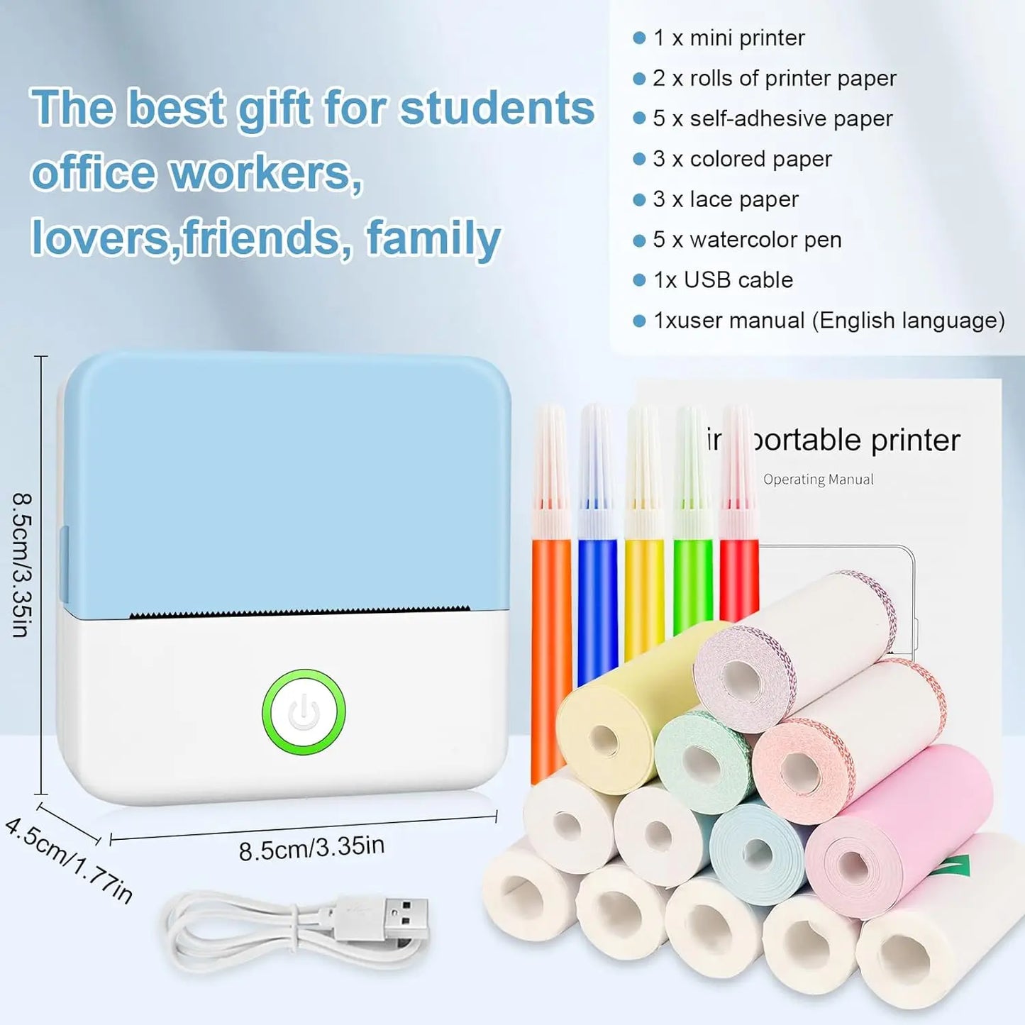 Mini Portabl Printer Inkless Sticker Maker, Free Cut Small Pocket Printer, Portable Thermal Printer for Photo Journal Notes Memo