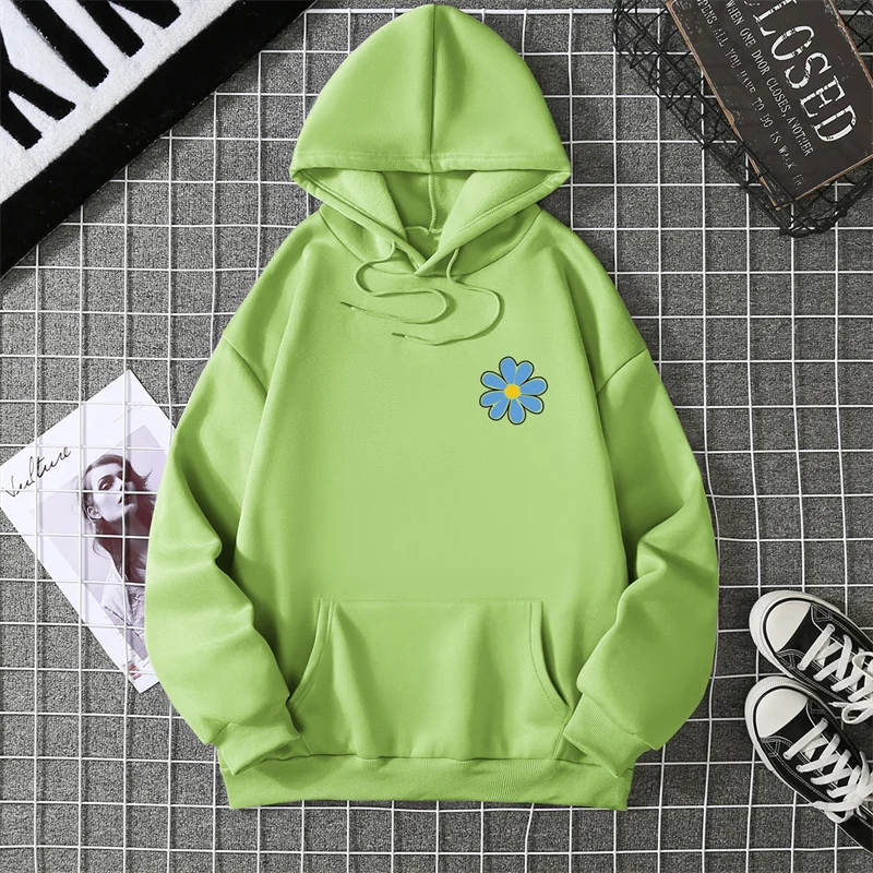 KoreaLuxury Brand Unisex Streetwear Tops Chrysanthemum Graphic Winter Autumn Womens Hoodie Street Hip-hop Leisure Loose Pullover