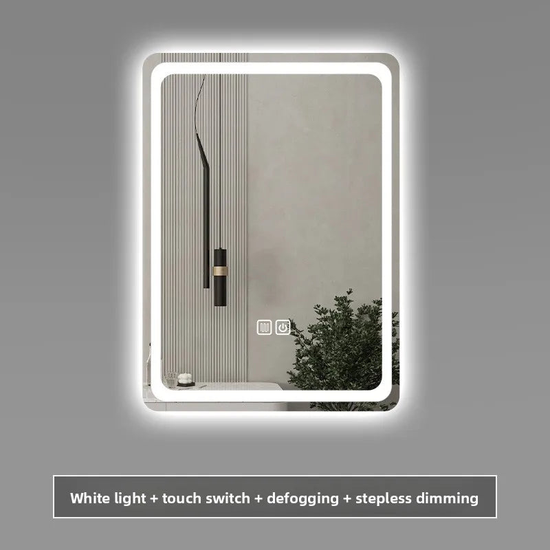 Stylish Square Smart Bathroom Mirror Washstand Makeup Mirror LED Lights Front and Rear Luminous Plug-in Full Body Mirror Vanity