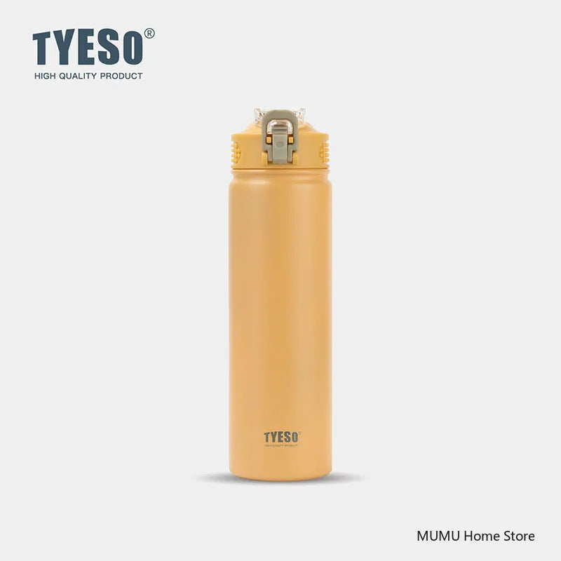 Tyeso 600/750ML Thermos Bottle With Straw Stainless Steel Car Thermal Cup Sports Water Bottles Keeps Cold and Heat Thermal Mug