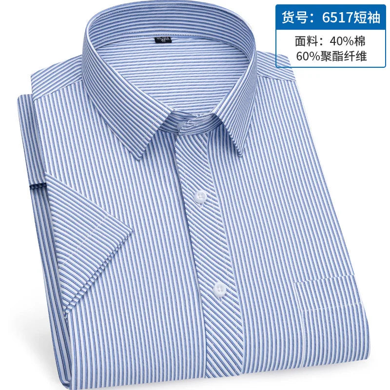 Summer thin men's business social short-sleeved shirt professional formal striped casual non-ironing breathable shirt slim fit
