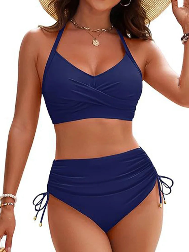 OIINAA Striped Bikini Set Women Sexy Swimsuit Shirring Two-Piece Backless Female Swimwear Bathing Summer 2025 Fashion Beachwear