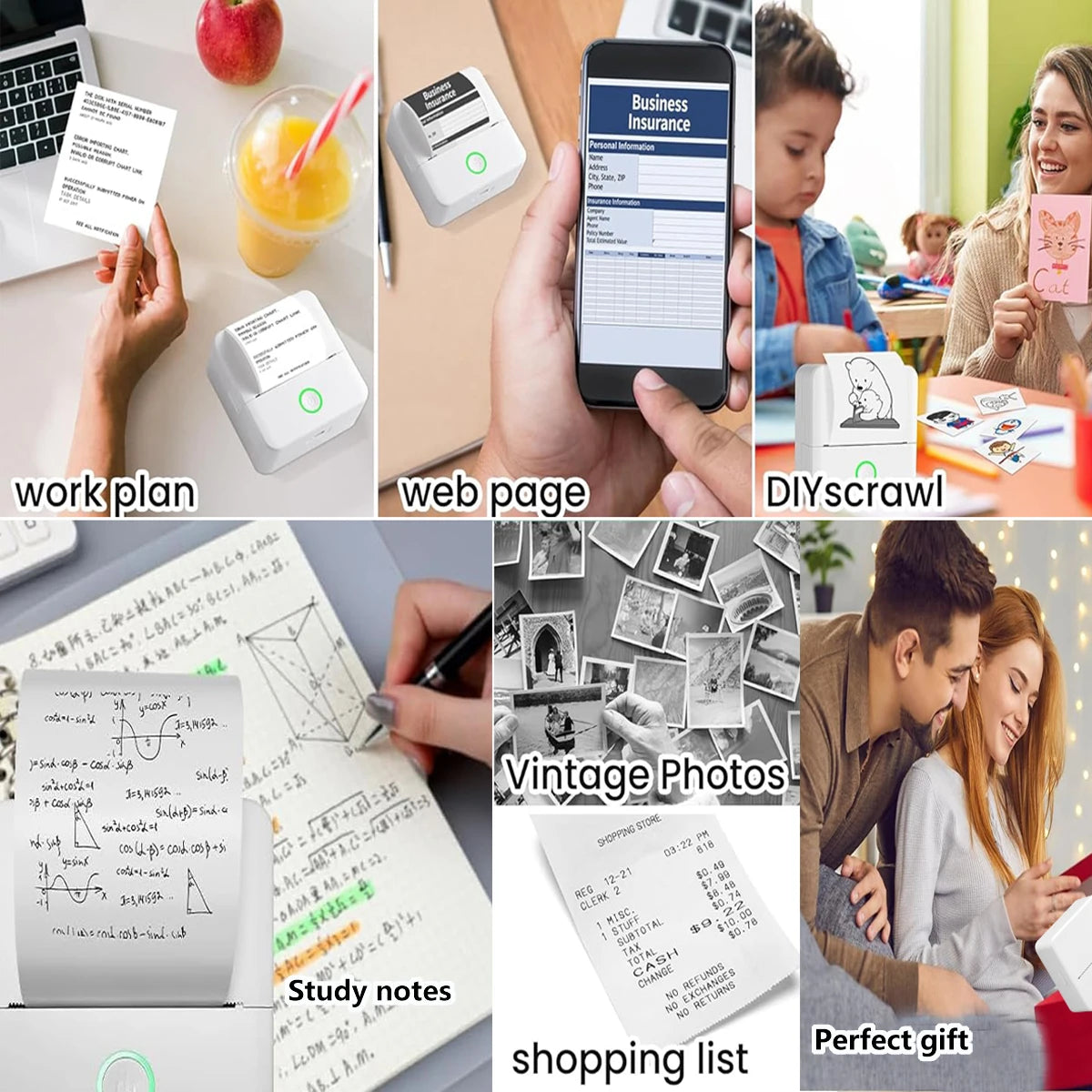 Mini Portabl Printer Inkless Sticker Maker, Free Cut Small Pocket Printer, Portable Thermal Printer for Photo Journal Notes Memo