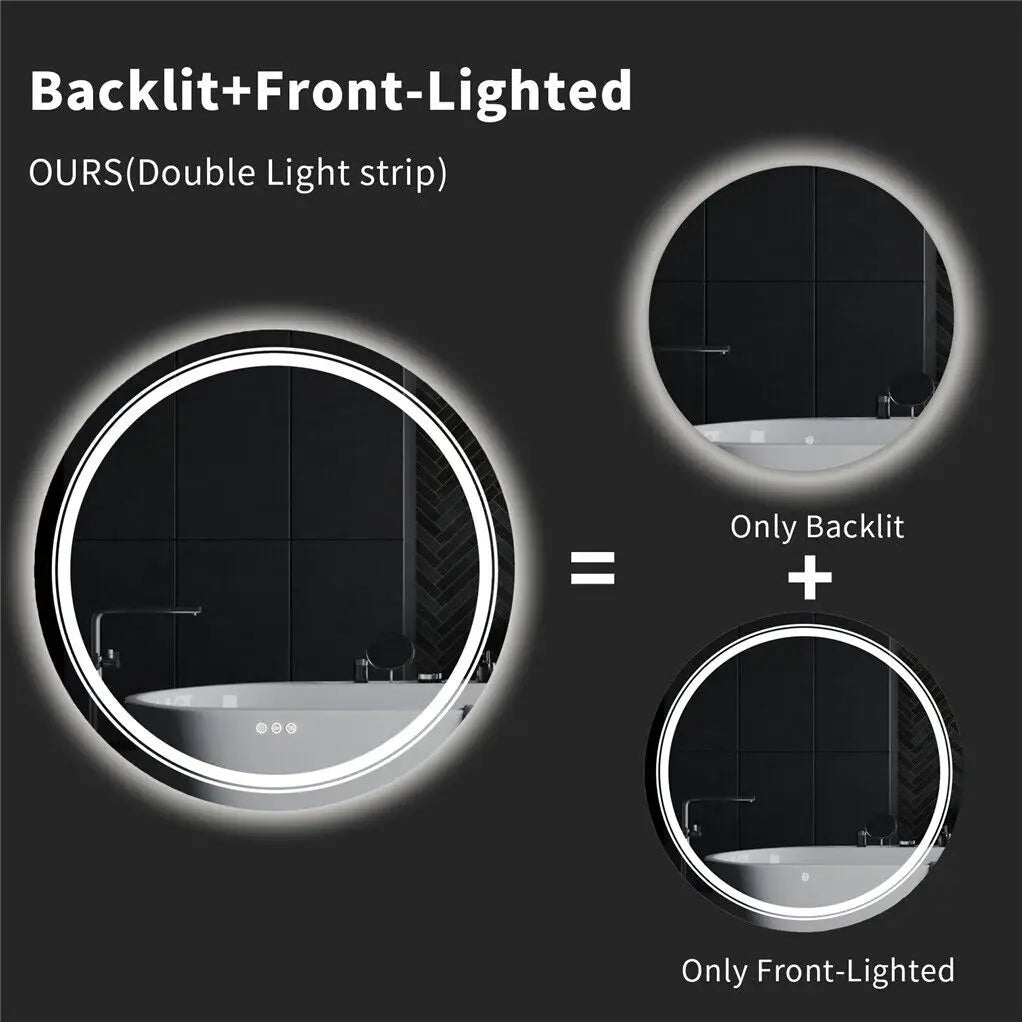 LUVODI Round Smart Mirror Bathroom Illuminate Waterproof Wash Basin Shower Vanity Mirror with Touch Screen