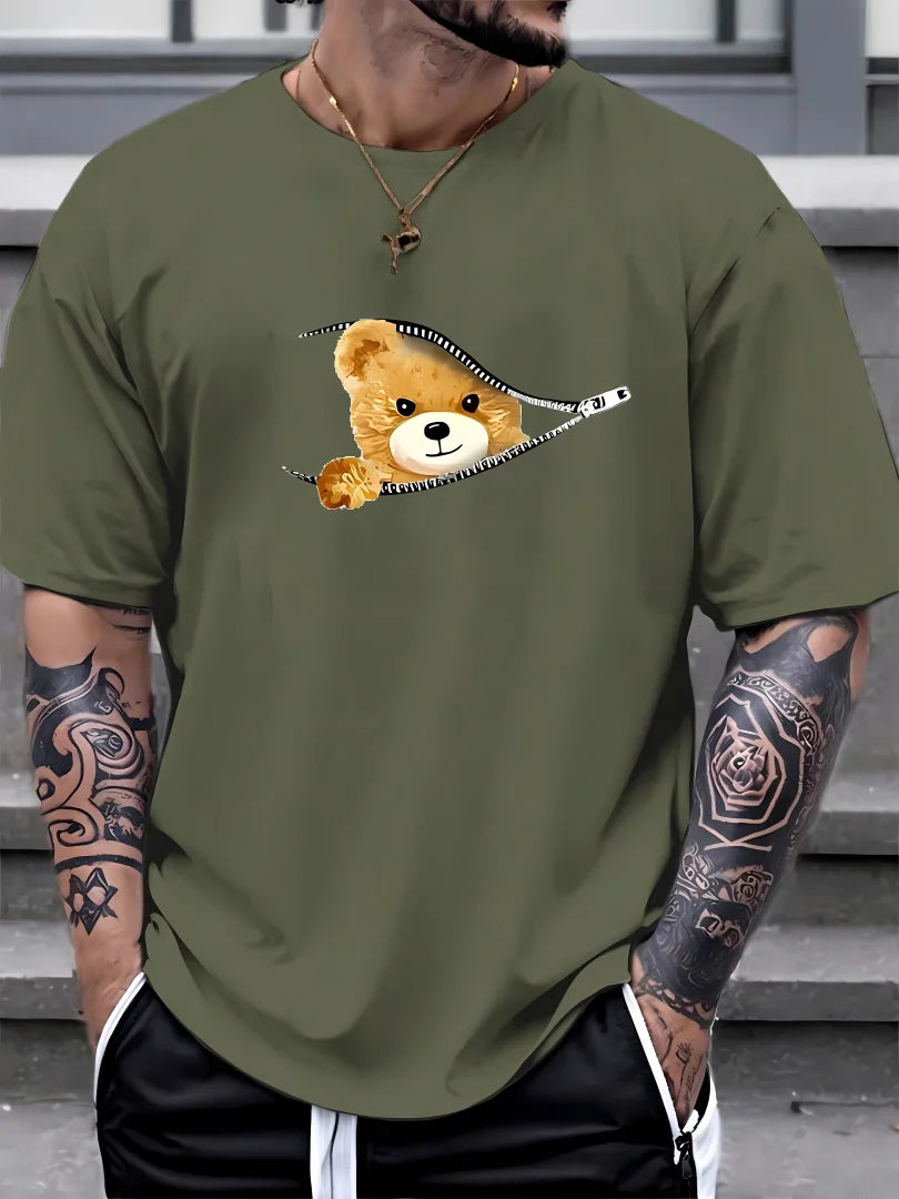 Summer Men's Trendy Bear Pattern Printed T-shirt for Men and Women Suitable for Casual Breathable Top